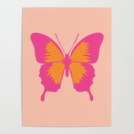 Simple Cute Groovy Pink and Orange Butterfly Poster