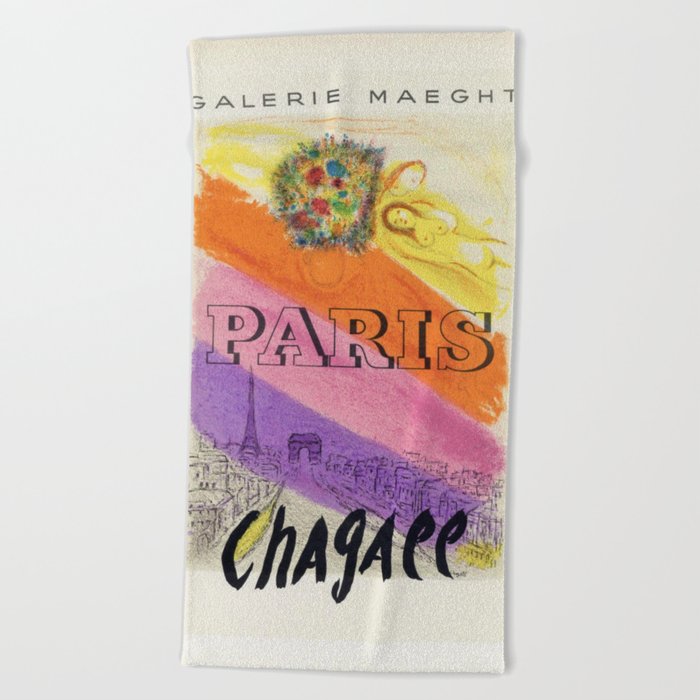 Paris, France Vintage Marc Chagall Art Show Mourlot Exhibition Advertisement Vintage Poster Beach Towel