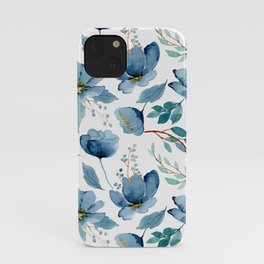 Watercolor blue floral and greenery design iPhone Case