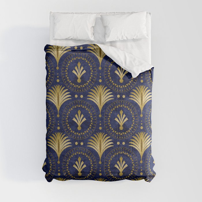 Art Deco Blue And Gold Luxury Comforter