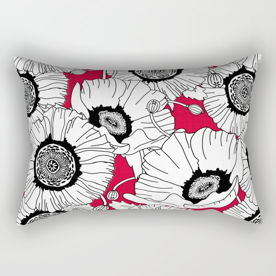 Black and White Poppies in a Red Vase Rectangular Pillow