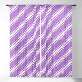 [ Thumbnail: Dark Orchid & Mint Cream Colored Pattern of Stripes Sheer Curtain ]