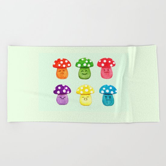 cute mushroom emoji watercolor painting Beach Towel