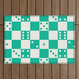 Checkered Dice Pattern (Creamy Milk & Fresh Mint Green Color Palette) Outdoor Rug