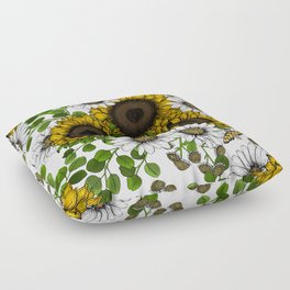 Sunflowers and daisies, summer garden 3 Floor Pillow