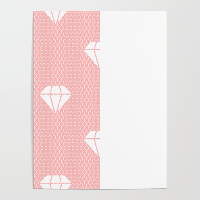 White Diamond Lace Vertical Split on Pink Poster