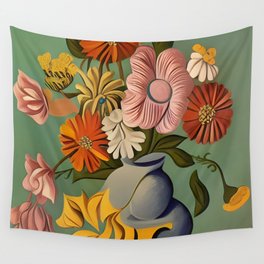 Quirky Abstract Vintage Retro Floral Wall Tapestry
