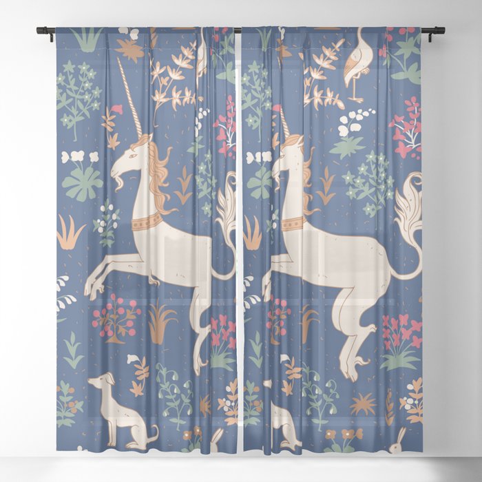 Magical Medieval Unicorn Forest Sheer Curtain