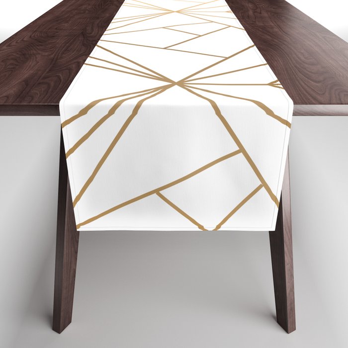 Geometric Gold Pattern With White Shimmer Table Runner