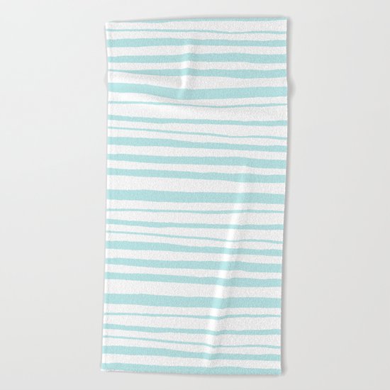 Handmade aqua turquoise Stripes on white - Maritime pattern Beach Towel