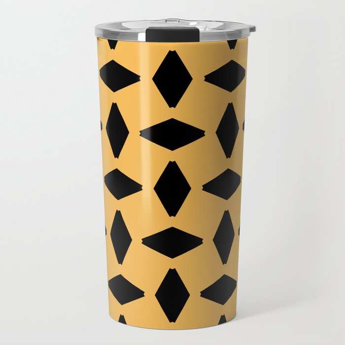 Black Geometric Retro Shapes on Orange Travel Mug