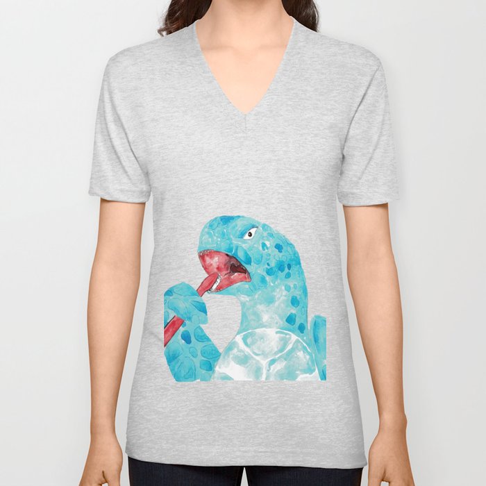 Sea turtle brushing teeth bath watercolor V Neck T Shirt