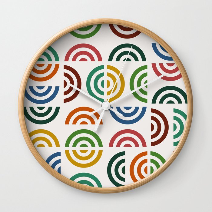Mid century multicolor retro shapes 1 Wall Clock