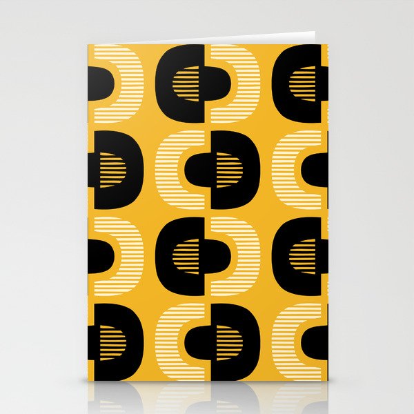 Retro Mid Century Modern Pattern 127 Black and Yellow Stationery Cards