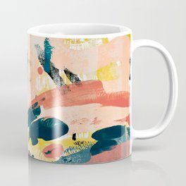 033.3: a vibrant abstract design in pink blue yellow an black Alyssa Hamilton Art Coffee Mug