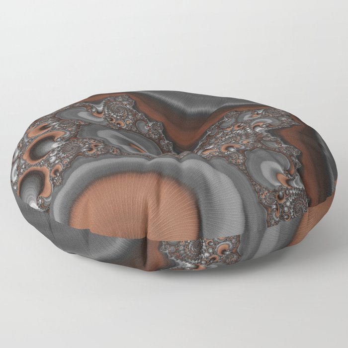 Fantastic Fractal Digital Art Copper Grey Floor Pillow