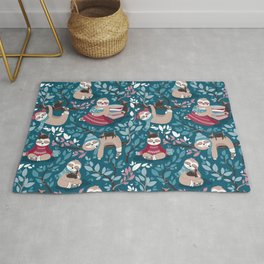 Hygge sloth // turquoise and red Area & Throw Rug