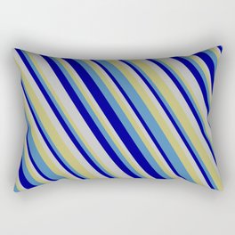 [ Thumbnail: Dark Khaki, Blue, Dark Blue & Grey Colored Lines/Stripes Pattern Rectangular Pillow ]