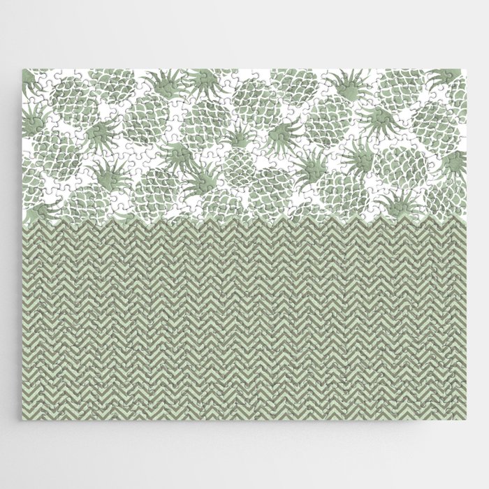 Mint green glitter chevron pineapple geometric pattern Jigsaw Puzzle