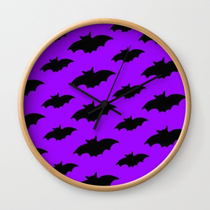 Purple Bats Pattern Wall Clock