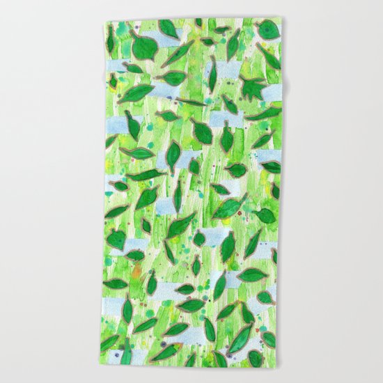 Modern Fresh Leaves Pattern in High Format Beach Towel