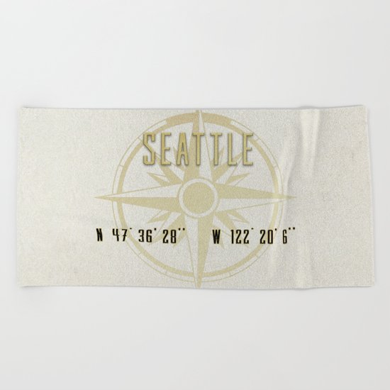 Seattle - Vintage Map and Location Beach Towel