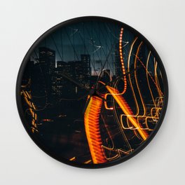 New York City Manhattan skyline from the Brooklyn Bridge at night Wall Clock