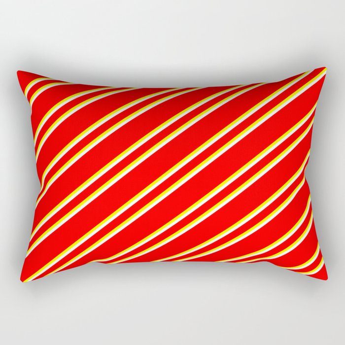 Red, Yellow, and White Colored Stripes Pattern Rectangular Pillow