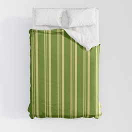 [ Thumbnail: Green and Tan Colored Stripes Pattern Duvet Cover ]