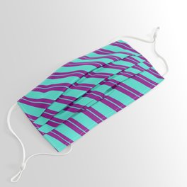 [ Thumbnail: Purple and Turquoise Colored Lined/Striped Pattern Face Mask ]