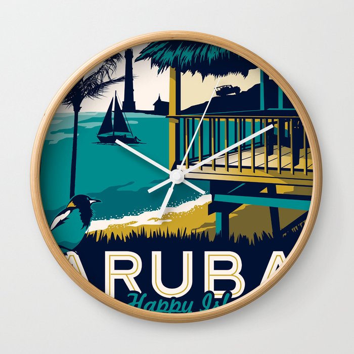 aruba vintage travel poster Wall Clock