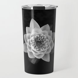 White waterlily on black background  | Black & White Nature Photography | Fine Art Photo Print Travel Mug