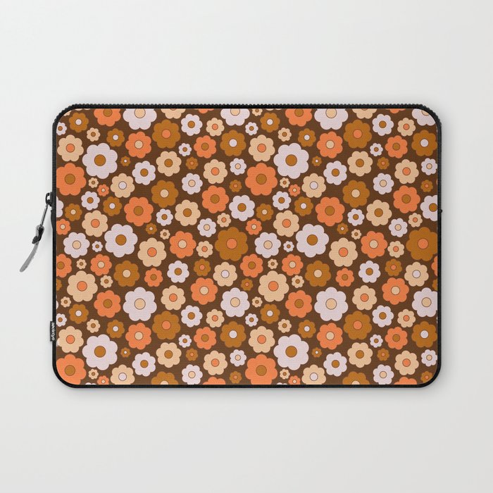 Vintage Retro Ditsy Flower Pattern-Brown Laptop Sleeve