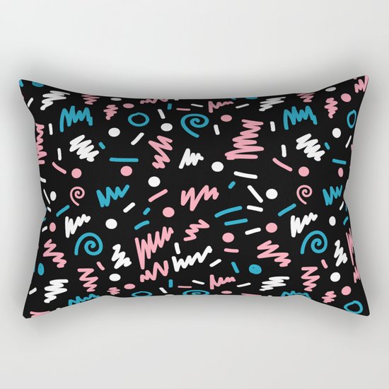 Abstract memphis pattern trendy modern pattern print black and blue Rectangular Pillow