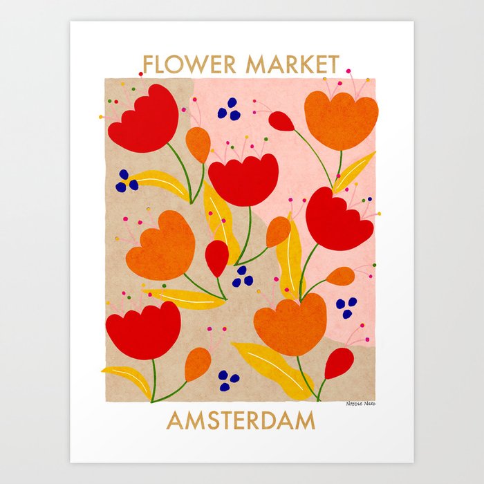 Red and Orange Flower print - Amsterdam Flower Market Art Print