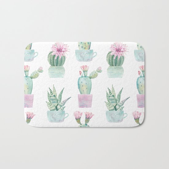 Simply Echeveria Cactus in Pastel Cactus Green and Pink Bath Mat