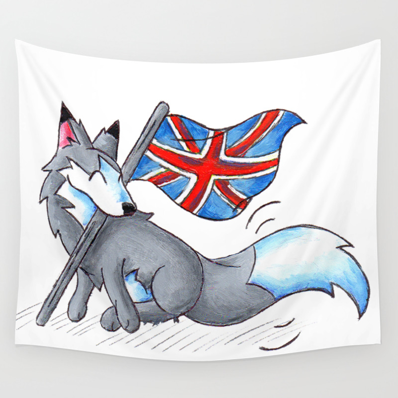 flag flying wolf uk wall tapestry by kristenokeefeart