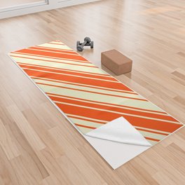 [ Thumbnail: Red & Light Yellow Colored Lines/Stripes Pattern Yoga Towel ]