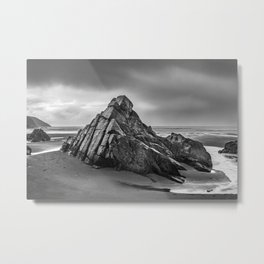 Putsborough Beach Metal Print | Beach, Rocky, Photo, Coast, Coastal, Stormy, Putsborough, Black And White, Rock, Sand 