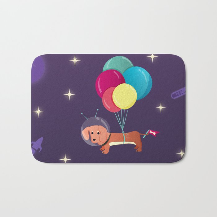 Galaxy Dog with balloons Bath Mat