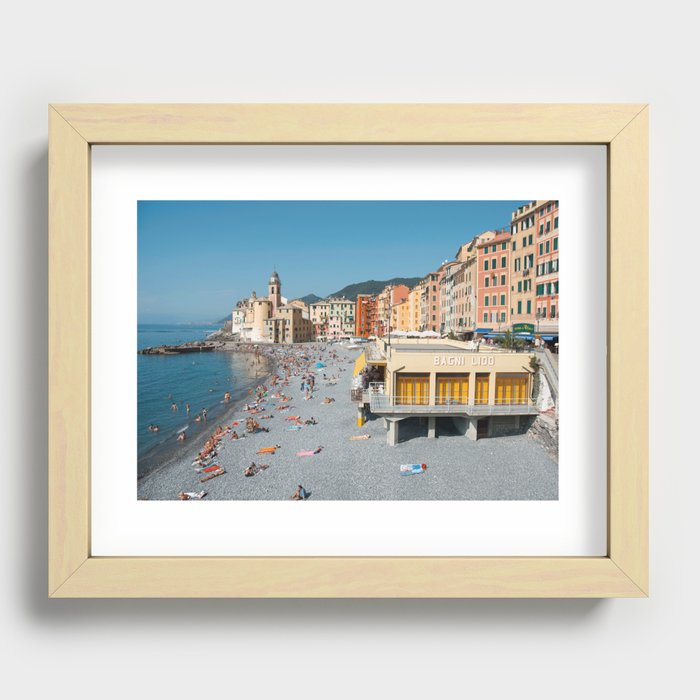 Amalfi, pastel dream houses with kids playing | Mediterranean Coast, Italy | Colorful travel photography in Europe | Horizontal art print Recessed Framed Print