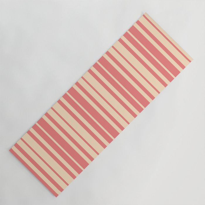 Light Coral and Bisque Colored Stripes/Lines Pattern Yoga Mat