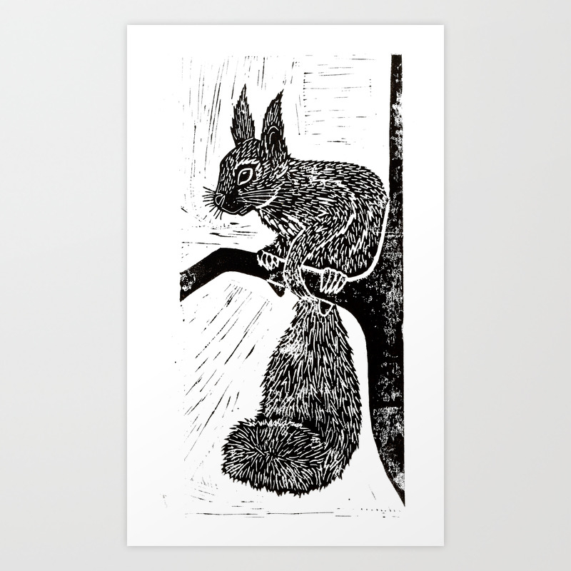 Red Squirrel Lino Print Art Print By Scribblersteaparty Society6