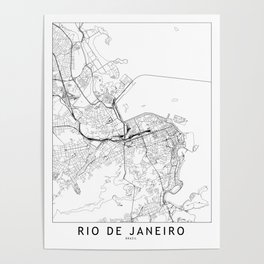 Rio De Janeiro White Map Poster