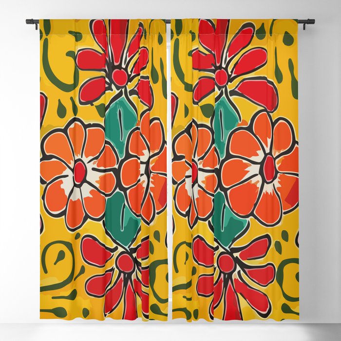 Yellow flower mexican ceramics talavera tile Blackout Curtain