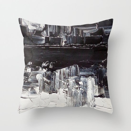 Flatline - black & white abstract painting Throw Pillow