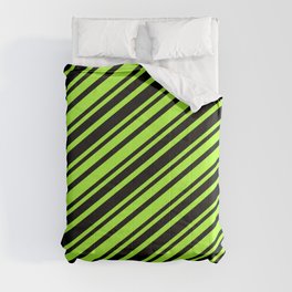 [ Thumbnail: Light Green & Black Colored Lined Pattern Comforter ]