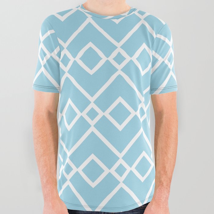 Aqua Blue and White Tessellation Line Pattern 23 Diamond Vogel 2022 Popular Colour Orleans Tune 0658 All Over Graphic Tee