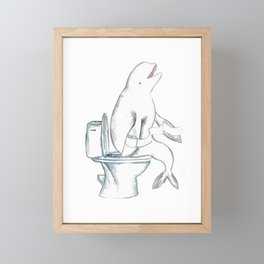 Beluga whale in the bathroom painting watercolour Framed Mini Art Print