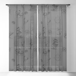 Dark Grey And Black Silhouettes Of Vintage Nautical Pattern Sheer Curtain